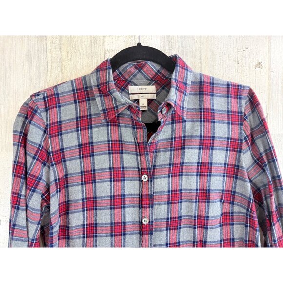 J Crew Boy Fit Plaid Flannel Button Down Shirt Gray Red Size 6 - Picture 2 of 10